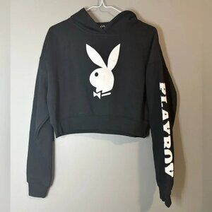 Playboy Size Small Black Long Sleeved, Cropped, White Bunny logo sweater